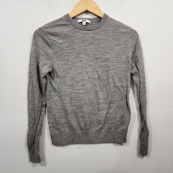 Uniqlo Sweaters - UNIQLO  Pure Wool Merino Crew Neck Sweater Space-dye Gray Womens Size XS